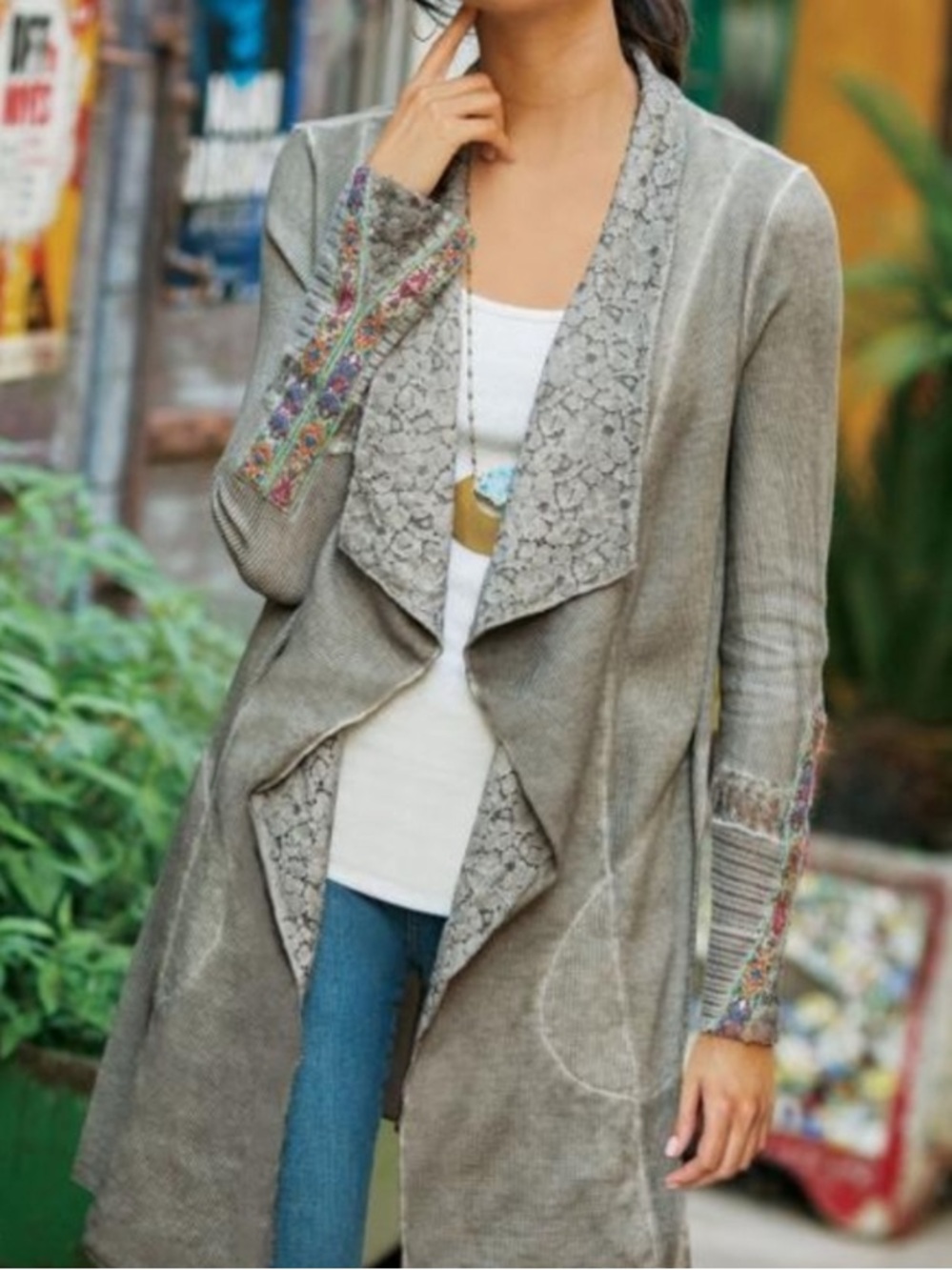 Soft surroundings cadence duster topper cardigan large boho indie sleeze gray